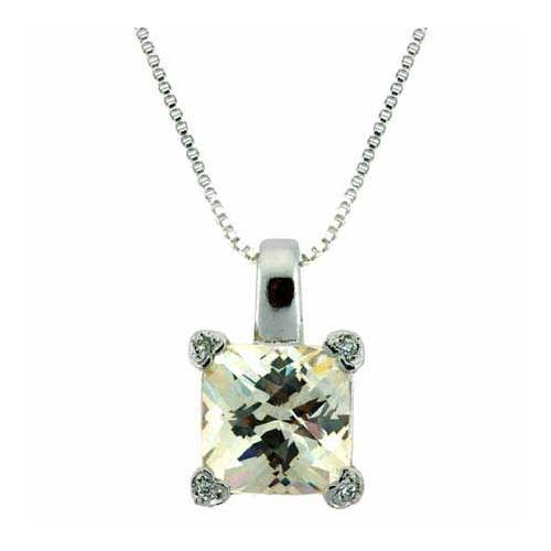 Sterling Silver Light Yellow Cubic Zirconia and Created Diamond CZ Square Heart Pendant