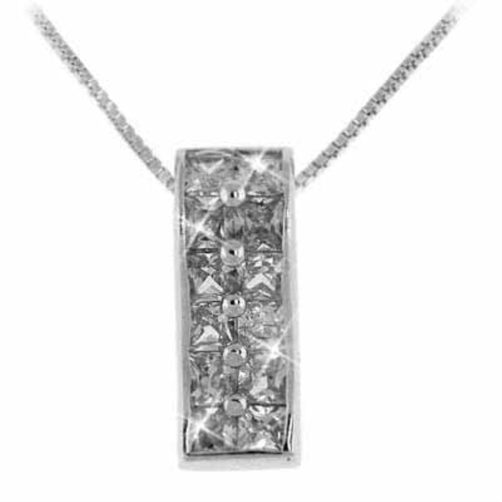Sterling Silver Created Diamond CZ Cubic Zirconia Rectangle Pendant