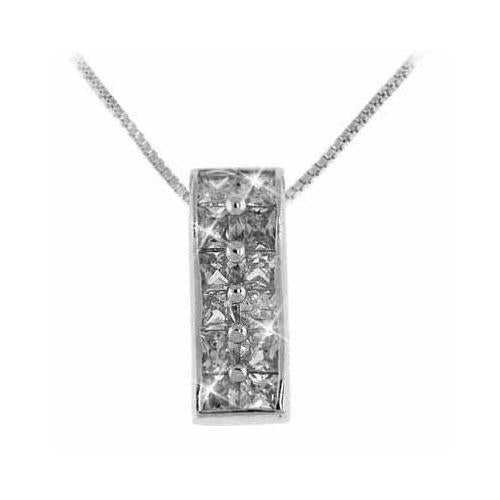 Sterling Silver Created Diamond CZ Cubic Zirconia Rectangle Pendant