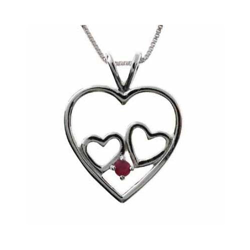 Sterling Silver Ruby Double Heart Pendant