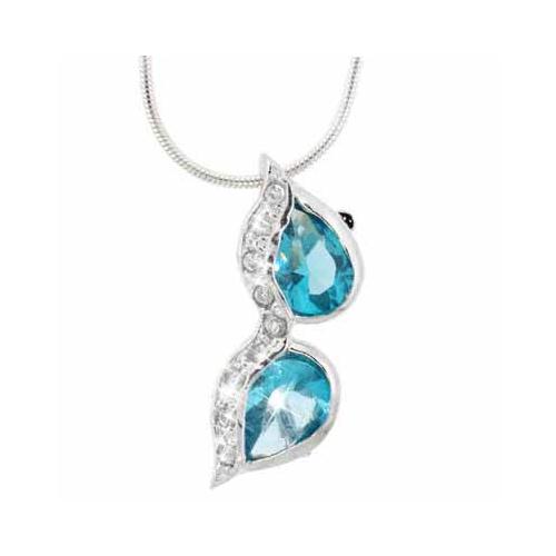 Sterling Silver Created Aquamarine CZ and Created Diamond CZ Sunglasses Pendant-2