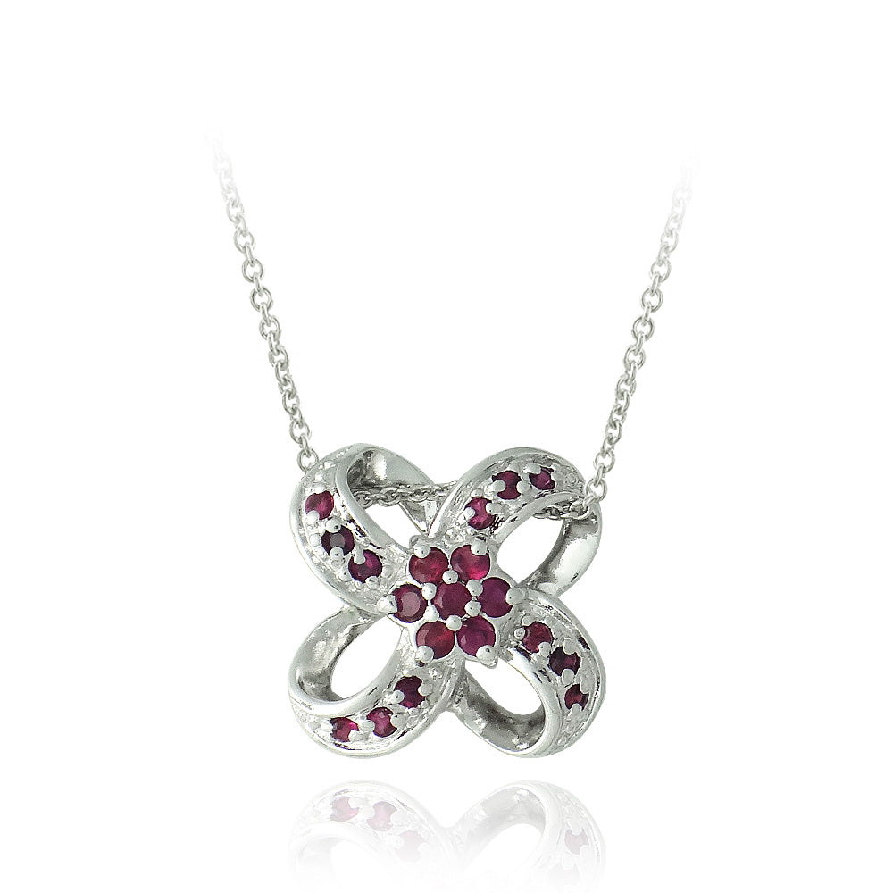 Sterling Silver Red CZ  Pinwheel Flower Pendant