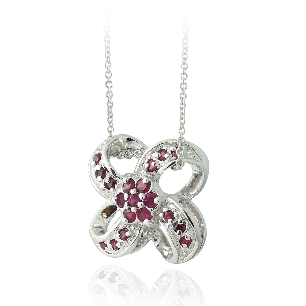 Sterling Silver Red CZ  Pinwheel Flower Pendant-2