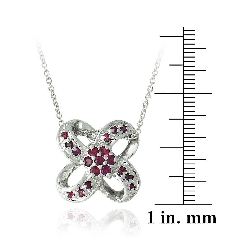 Sterling Silver Red CZ  Pinwheel Flower Pendant-3