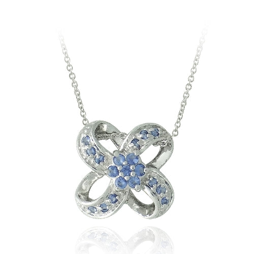 Sterling Silver Tanzanite CZ  Pinwheel Flower Pendant