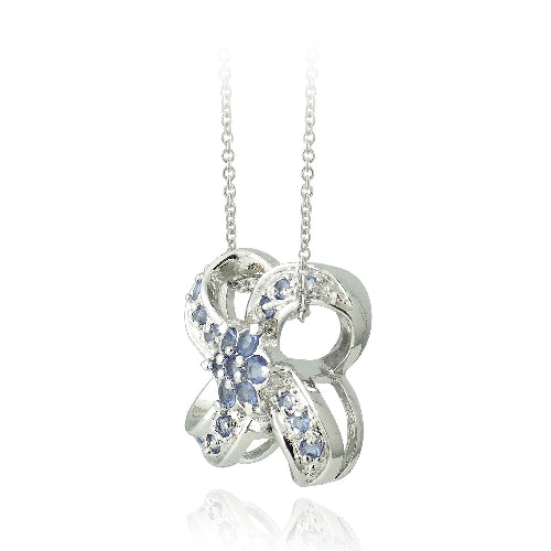 Sterling Silver Tanzanite CZ  Pinwheel Flower Pendant-2
