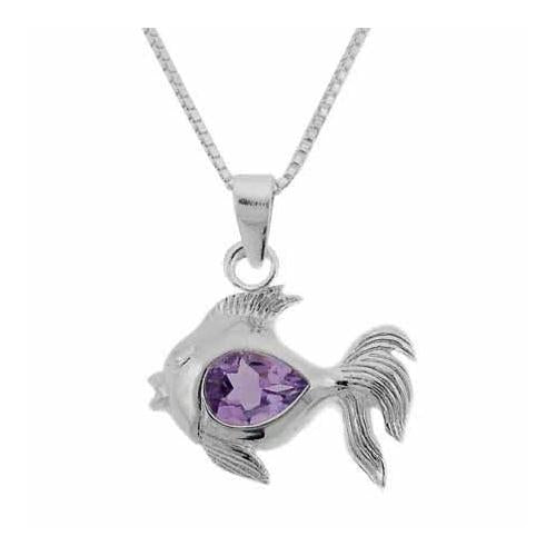 Sterling Silver Amethyst Fish Pendant