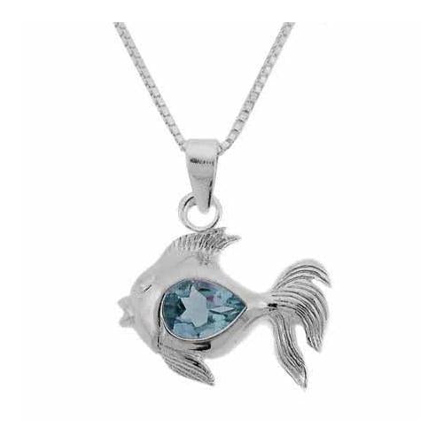 Sterling Silver Blue Topaz Fish Pendant
