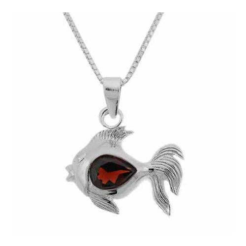 Sterling Silver Garnet Fish Pendant