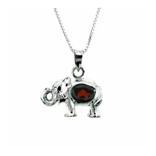 Sterling Silver Garnet Elephant Pendant