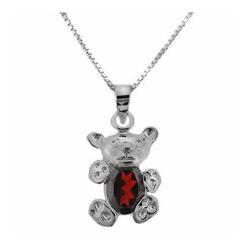 Sterling Silver Garnet Teddy Bear Pendant