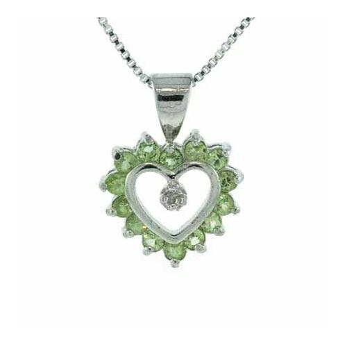 Sterling Silver Peridot & Diamond Accent Open Heart Pendant