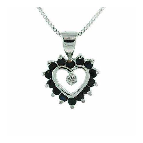 Sterling Silver Sapphire & Diamond Accent Open Heart Pendant