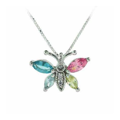 Sterling Silver Multi-Color CZ Butterfly Pendant