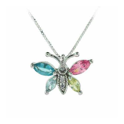 Sterling Silver Multi-Color CZ Butterfly Pendant