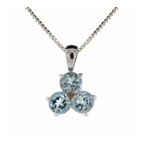 Sterling Silver Blue Topaz and Diamond Accent Three Stone Pendant