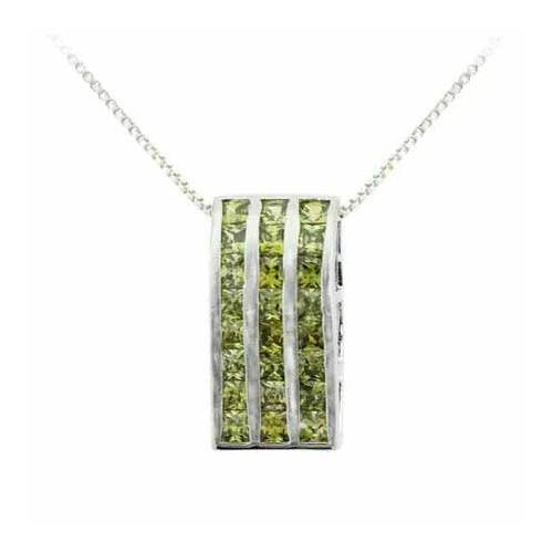 Sterling Silver Olive Green CZ Rectangle Striped Slide Pendant