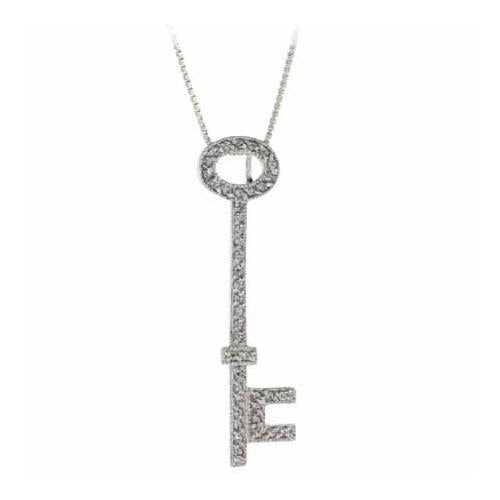 Sterling Silver CZ Designer Inspired Key Pendant