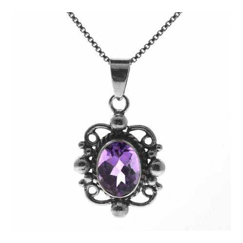 Sterling Silver Amethyst Filigree Oval Pendant