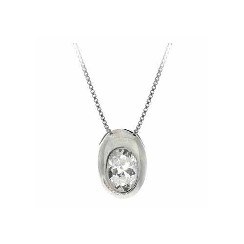 Sterling Silver Created Diamond cz Oval Slide/Pendant
