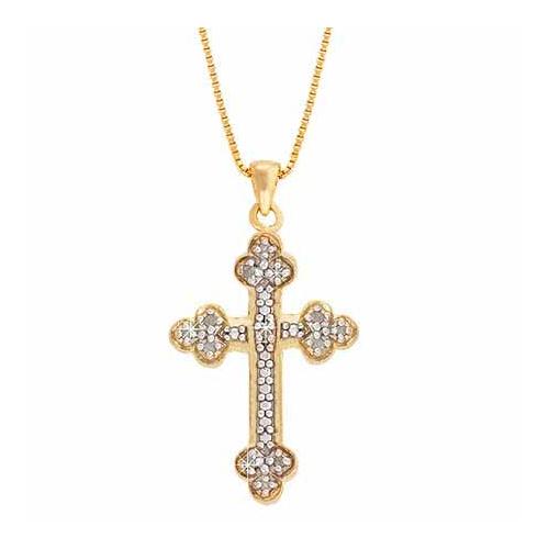18K Gold over Sterling Silver 1/8ct Diamond Accent Cross Clover Necklace
