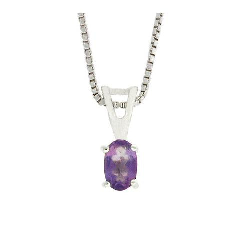 Sterling Silver Prong Set Genuine Amethyst Small Oval Pendant