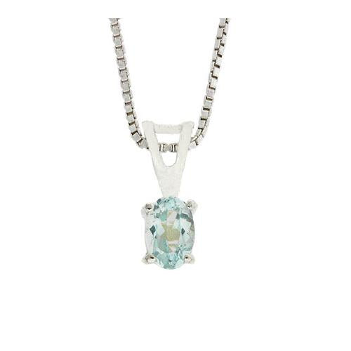 Sterling Silver Prong Set Genuine Blue Topaz Small Oval Pendant