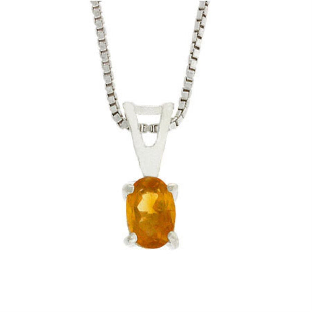 Sterling Silver Prong Set Genuine Citrine Small Oval Pendant