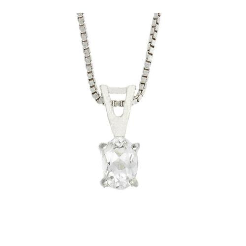 Sterling Silver Prong Set Created Diamond cz Small Oval Pendant