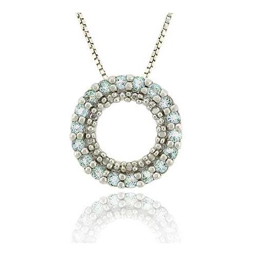 Sterling Silver .925 Genuine Blue Topaz Stone Prong Round Eternity Pendant Slide