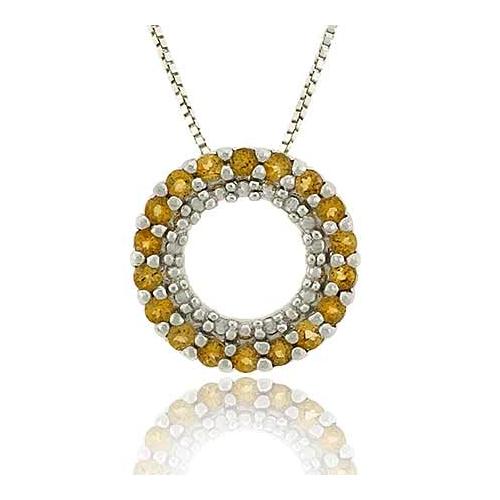 Sterling Silver .925 Genuine Citrine Stone Prong Round Eternity Pendant Slide