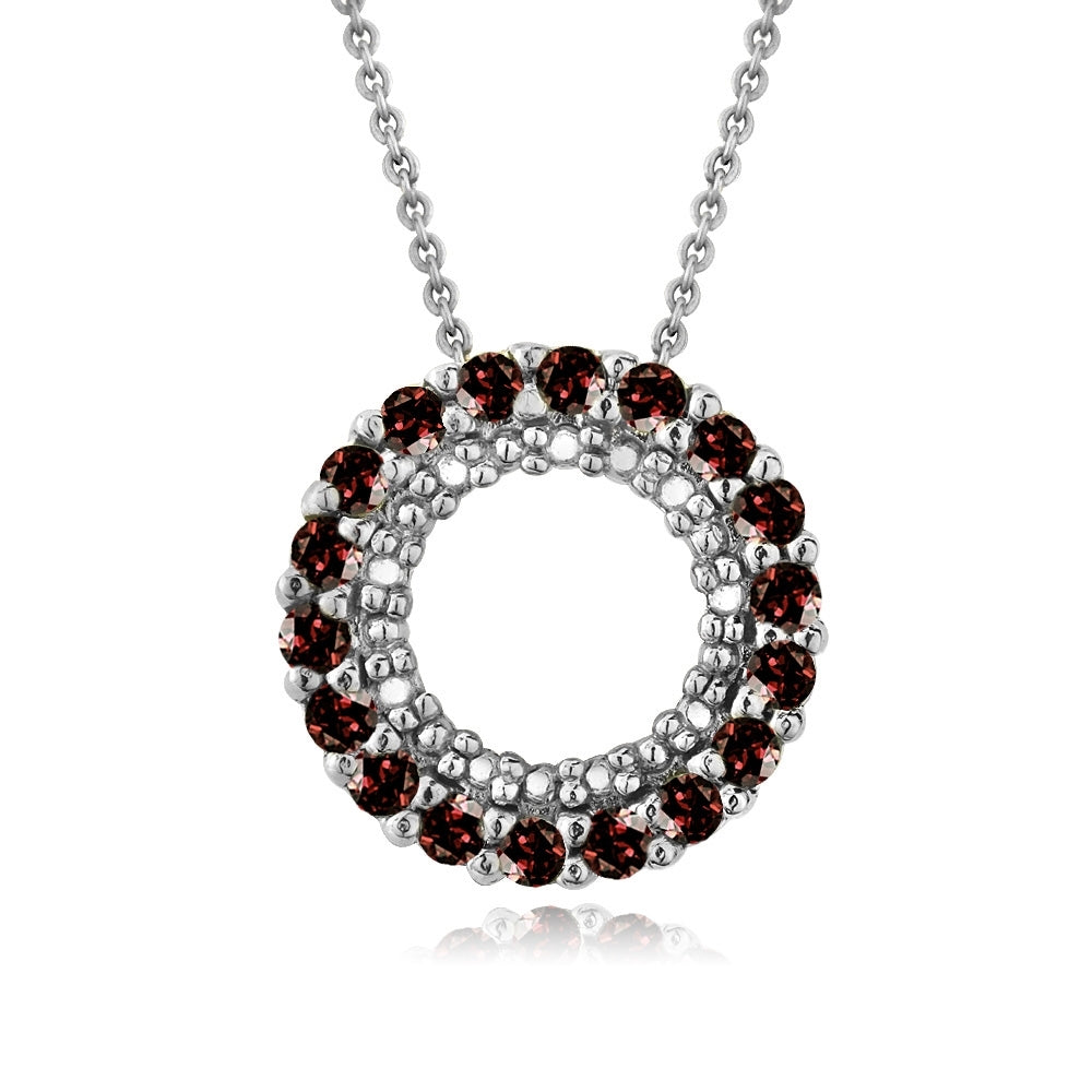 Sterling Silver .925 Genuine Garnet Stone Prong Round Eternity Pendant Slide