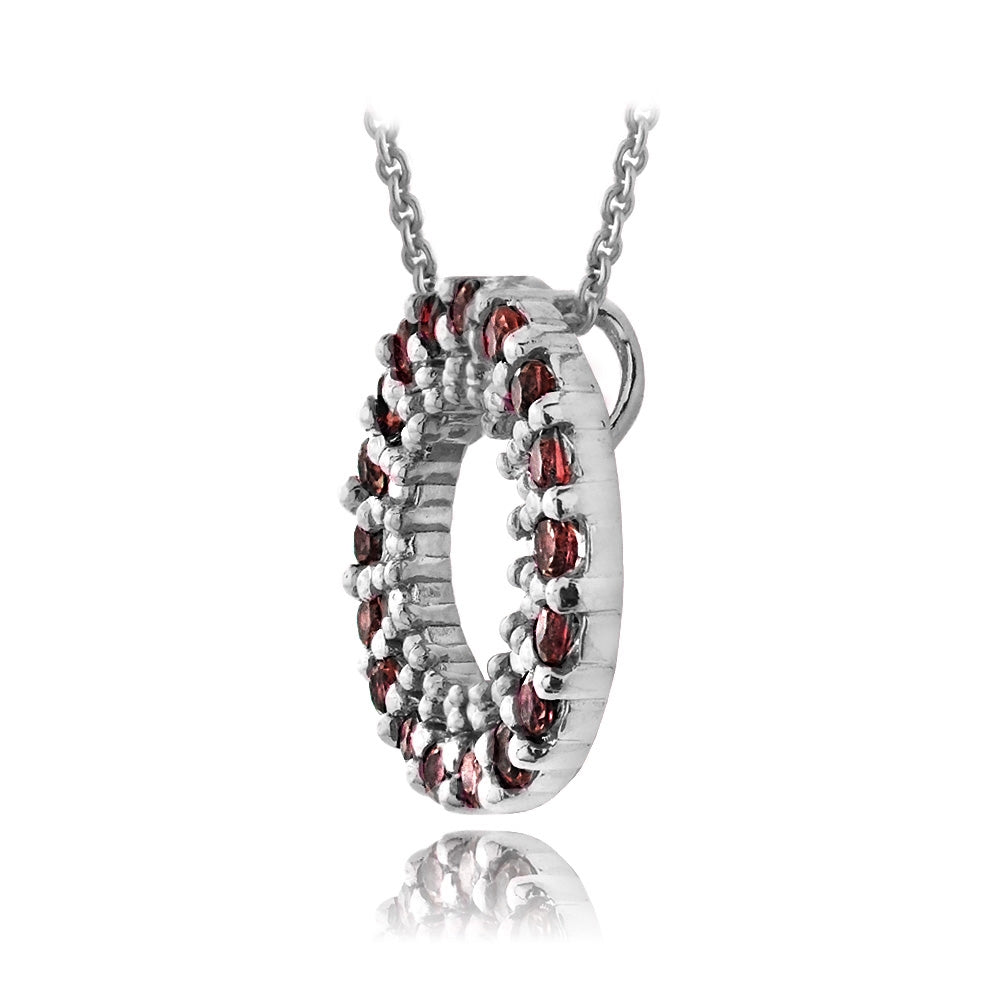 Sterling Silver .925 Genuine Garnet Stone Prong Round Eternity Pendant Slide-2