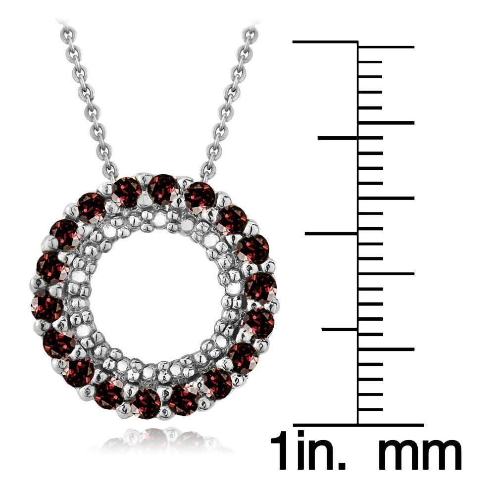 Sterling Silver .925 Genuine Garnet Stone Prong Round Eternity Pendant Slide-3