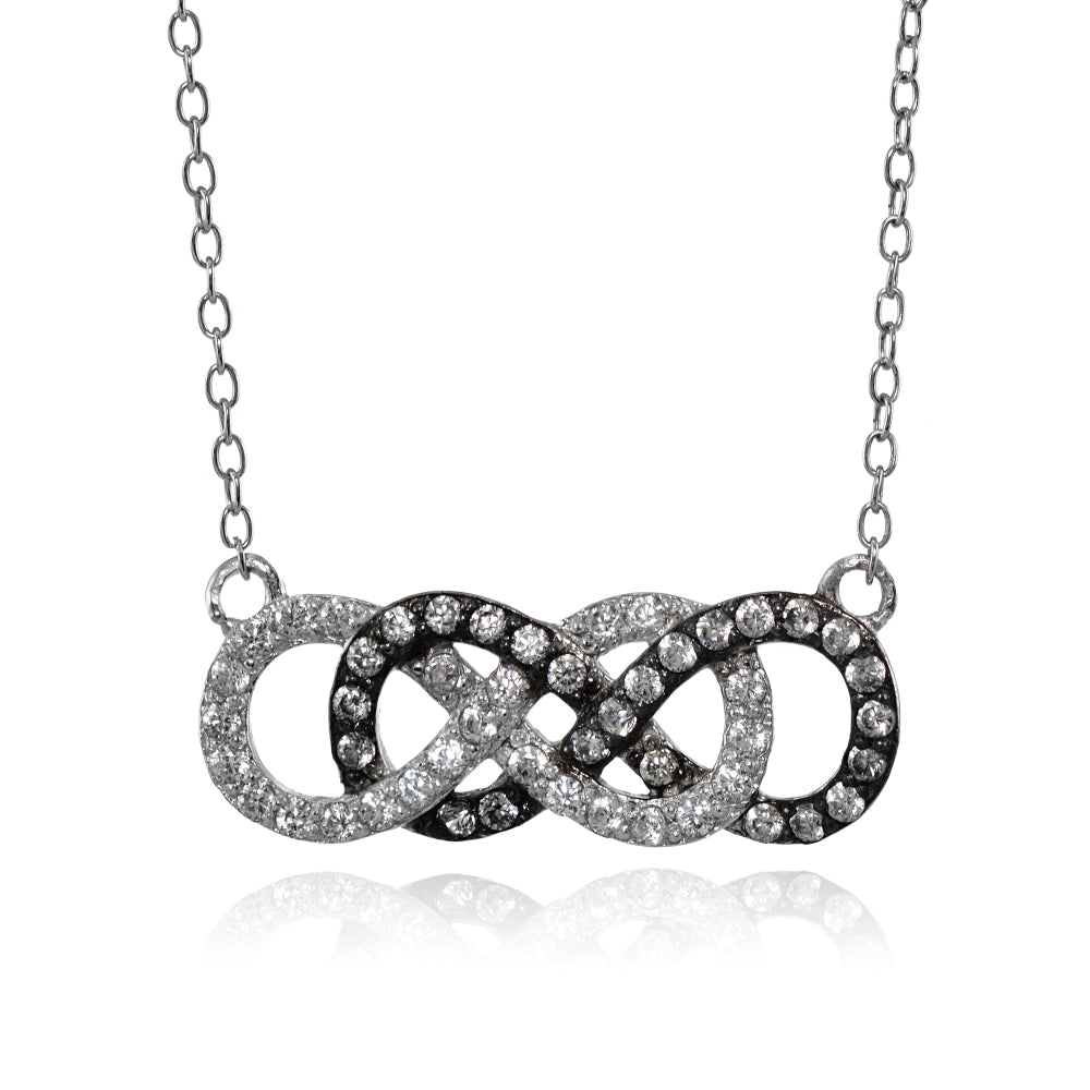 Sterling Silver Cubic Zirconia Double Infinity Fashion Necklace