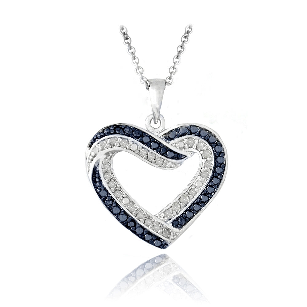 0.50ct TDW Blue & White Diamond Open Heart Necklace