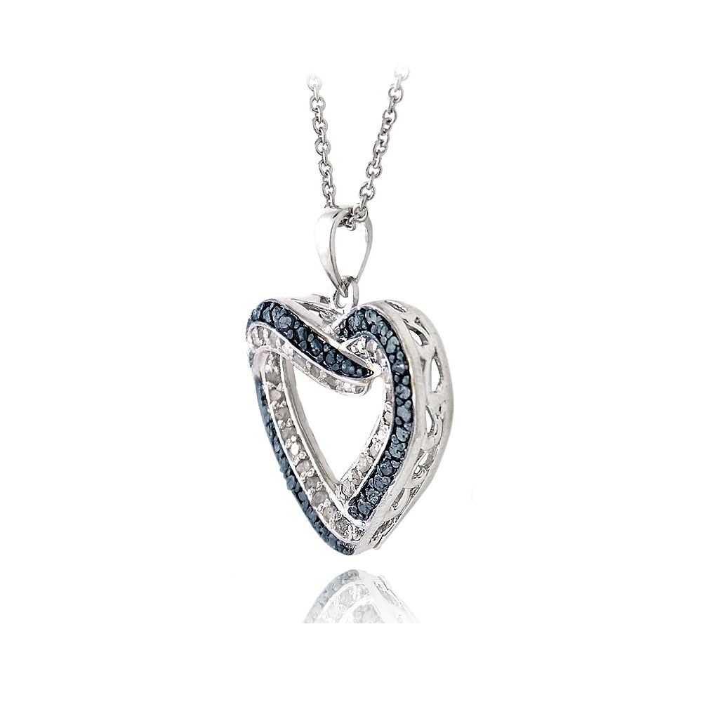 0.50ct TDW Blue & White Diamond Open Heart Necklace-2