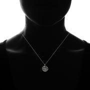 Black Flashed Sterling Silver Two-Tone Diamond-cut Rose Flower Pendant Necklace