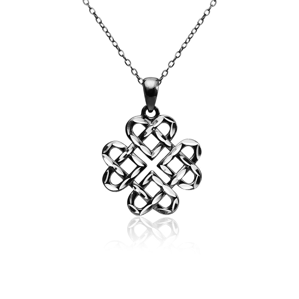 Black Flashed Sterling Silver Two-Tone Diamond-cut Filigree Cross Pendant Necklace