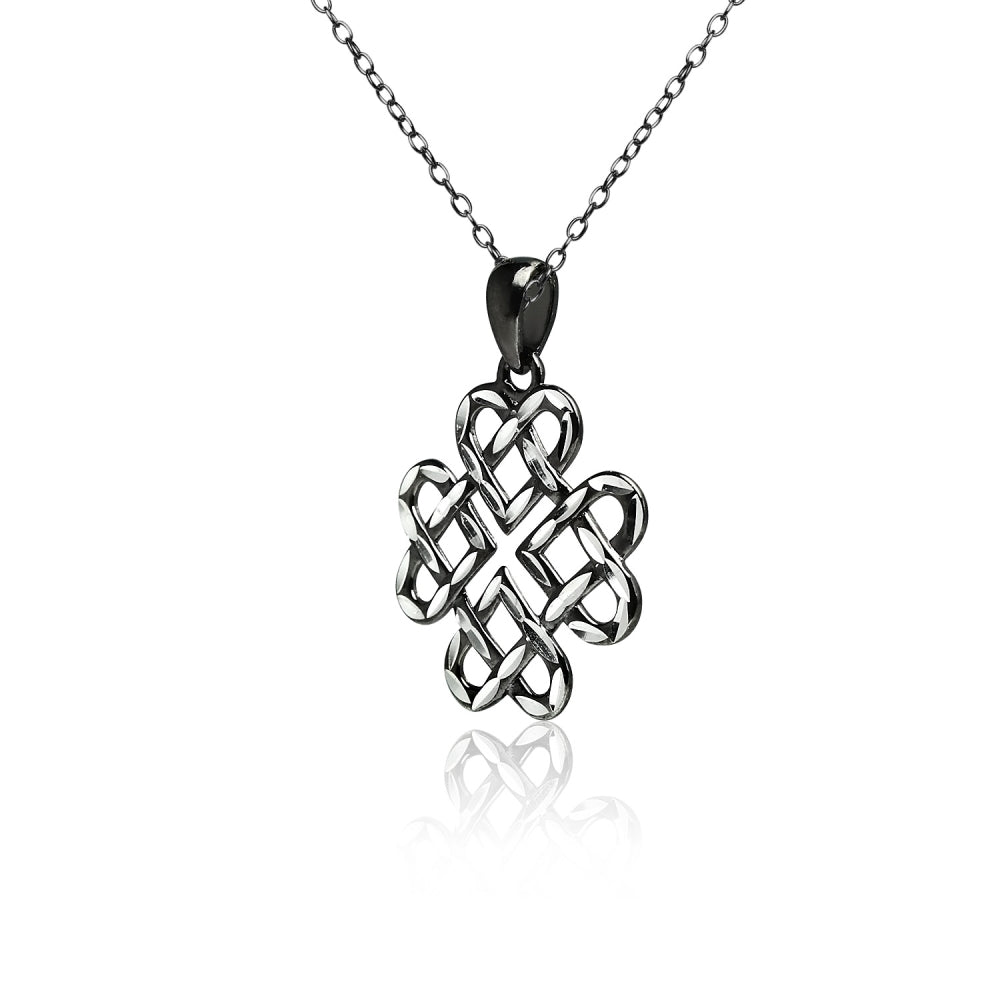 Black Flashed Sterling Silver Two-Tone Diamond-cut Filigree Cross Pendant Necklace-2