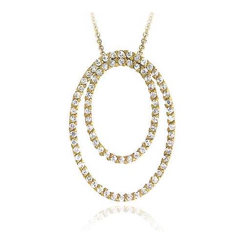 18K Gold over Sterling Silver CZ Double Oval Pendant