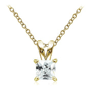 Gold Tone over Sterling Silver 1.25ct Cubic Zirconia 6mm Square Solitaire Necklace