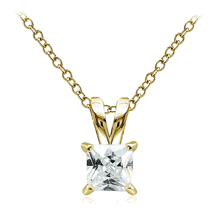 Gold Tone over Sterling Silver 1.25ct Cubic Zirconia 6mm Square Solitaire Necklace