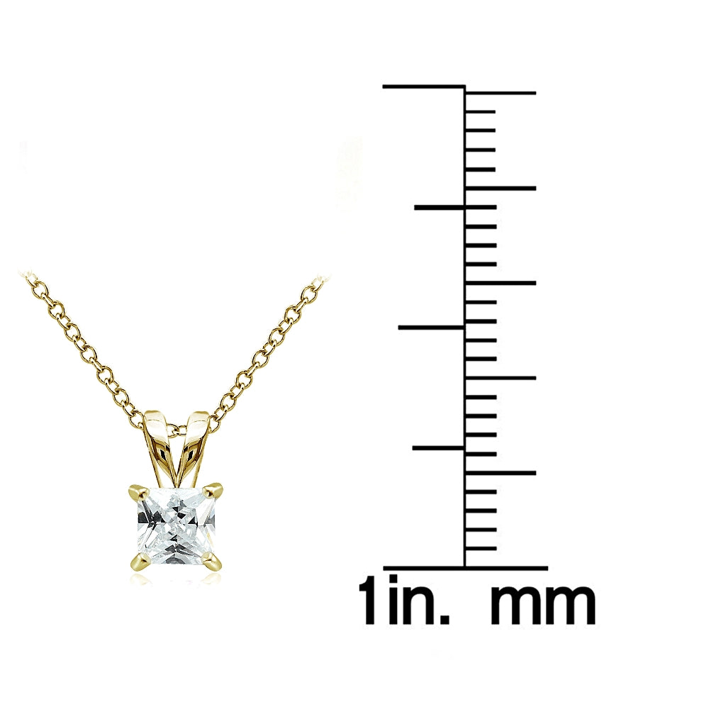 Gold Tone over Sterling Silver 1.25ct Cubic Zirconia 6mm Square Solitaire Necklace-3