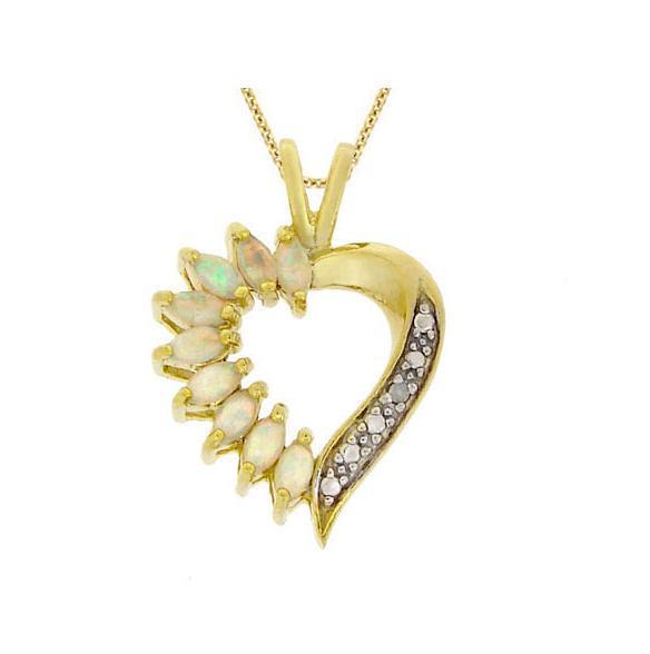 18k Gold over Silver Genuine Diamond Accent & Created Opal Heart Pendant-3