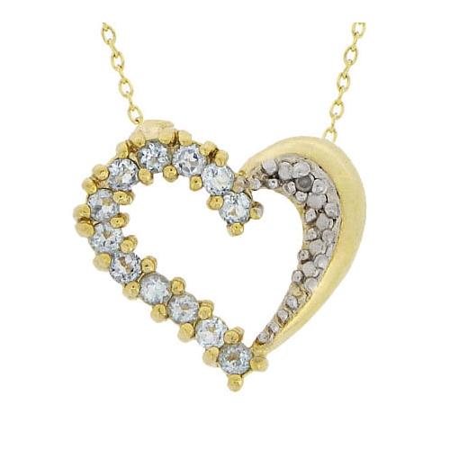 18K Over Sterling Silver .60 CTW Blue Topaz & Diamond Heart Pendant
