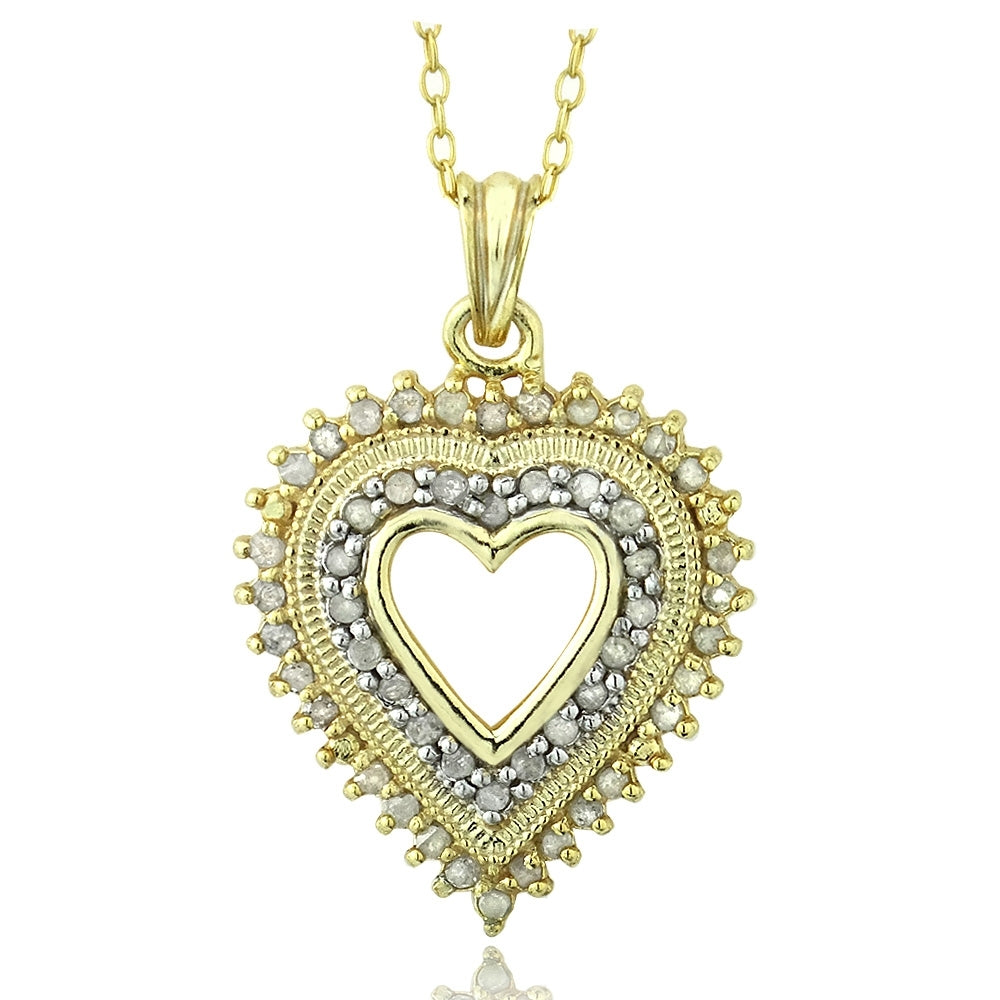 18k Gold over Sterling Silver 1/2 ct Diamond Heart Necklace (JK-I3)