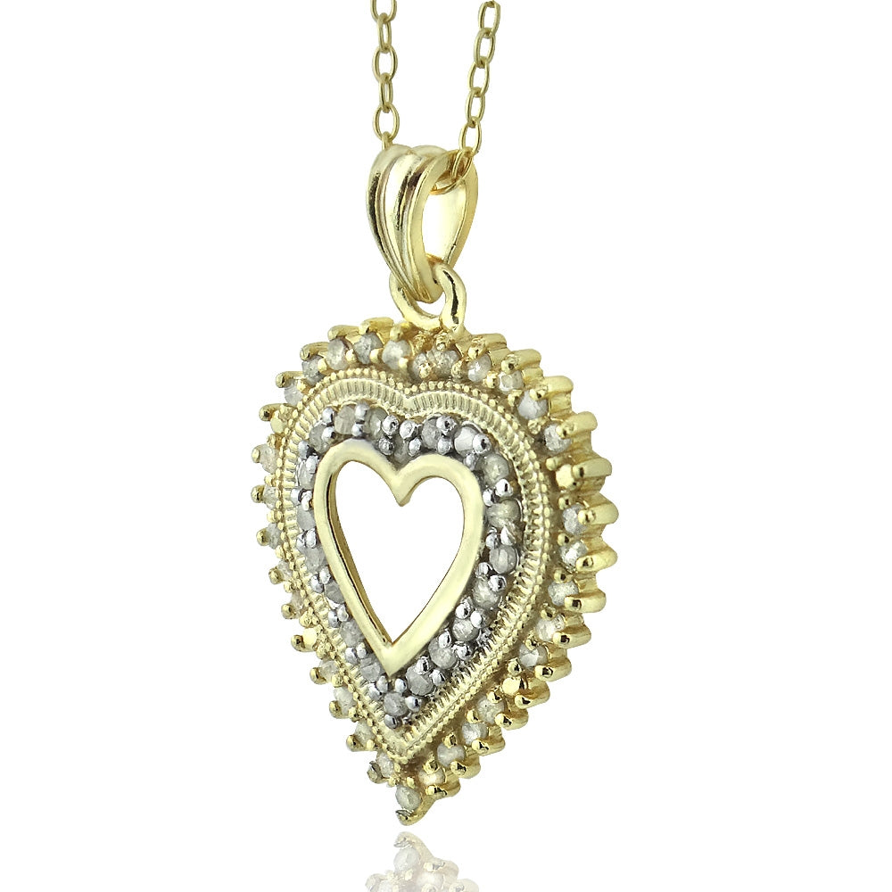 18k Gold over Sterling Silver 1/2 ct Diamond Heart Necklace (JK-I3)-2