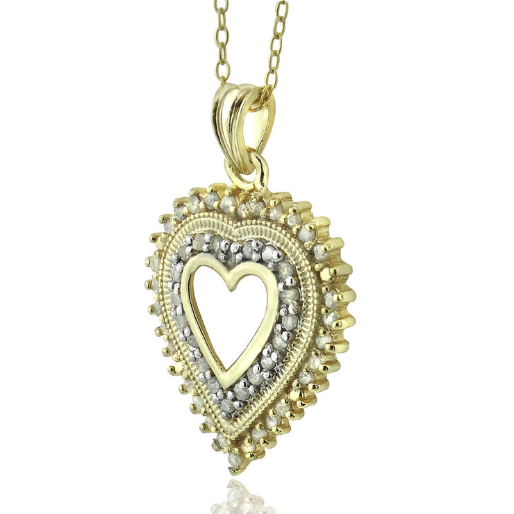 18k Gold over Sterling Silver 1/2 ct Diamond Heart Necklace (JK-I3)