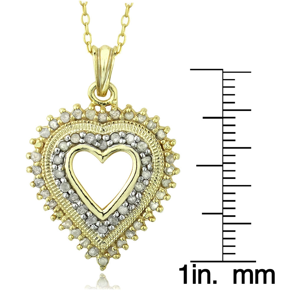 18k Gold over Sterling Silver 1/2 ct Diamond Heart Necklace (JK-I3)-3